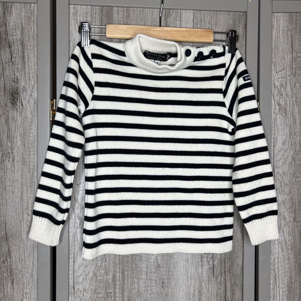 Royal Mer Bretagne Sweater Girls Size 8 Nautical Striped White and Navy Pullover